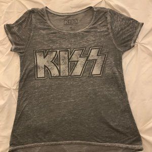KISS rocker Burn-Out tee Grey form fitting medium